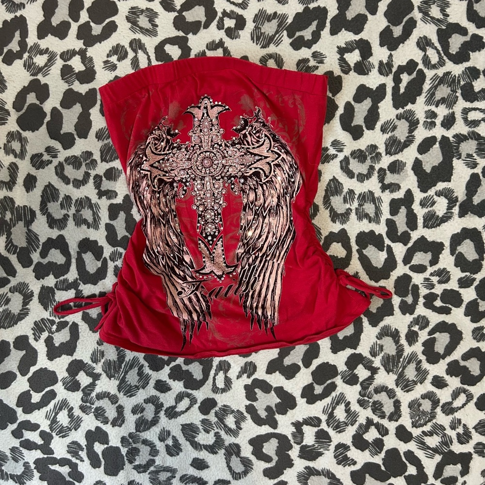 Y2K angel cross red tube top
